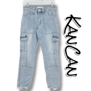 Kancan Estilo Cargo Jeans Cropped Raw Hem Light Wash Utility Womens Size 24